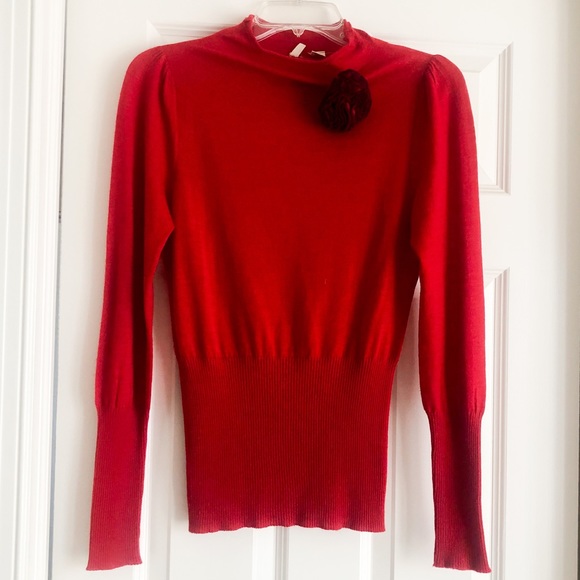 Anthropologie Sweaters - Anthropologie Thin Red Sweater with Rosette